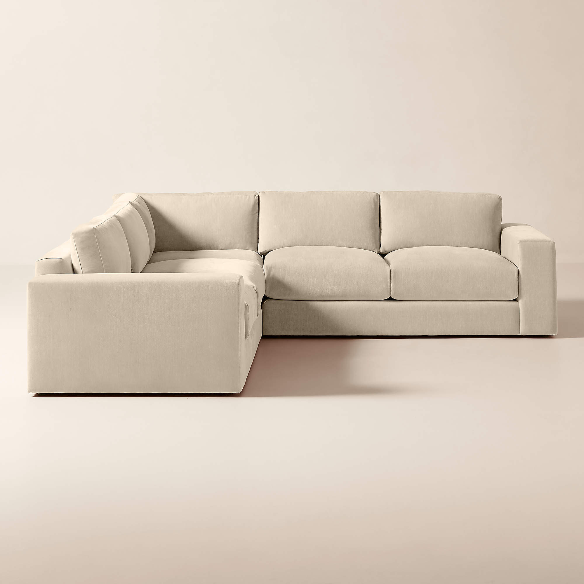 Berkeley 3-Piece L-Shaped Taupe Performance Velvet Sectional + Reviews | CB2 | CB2