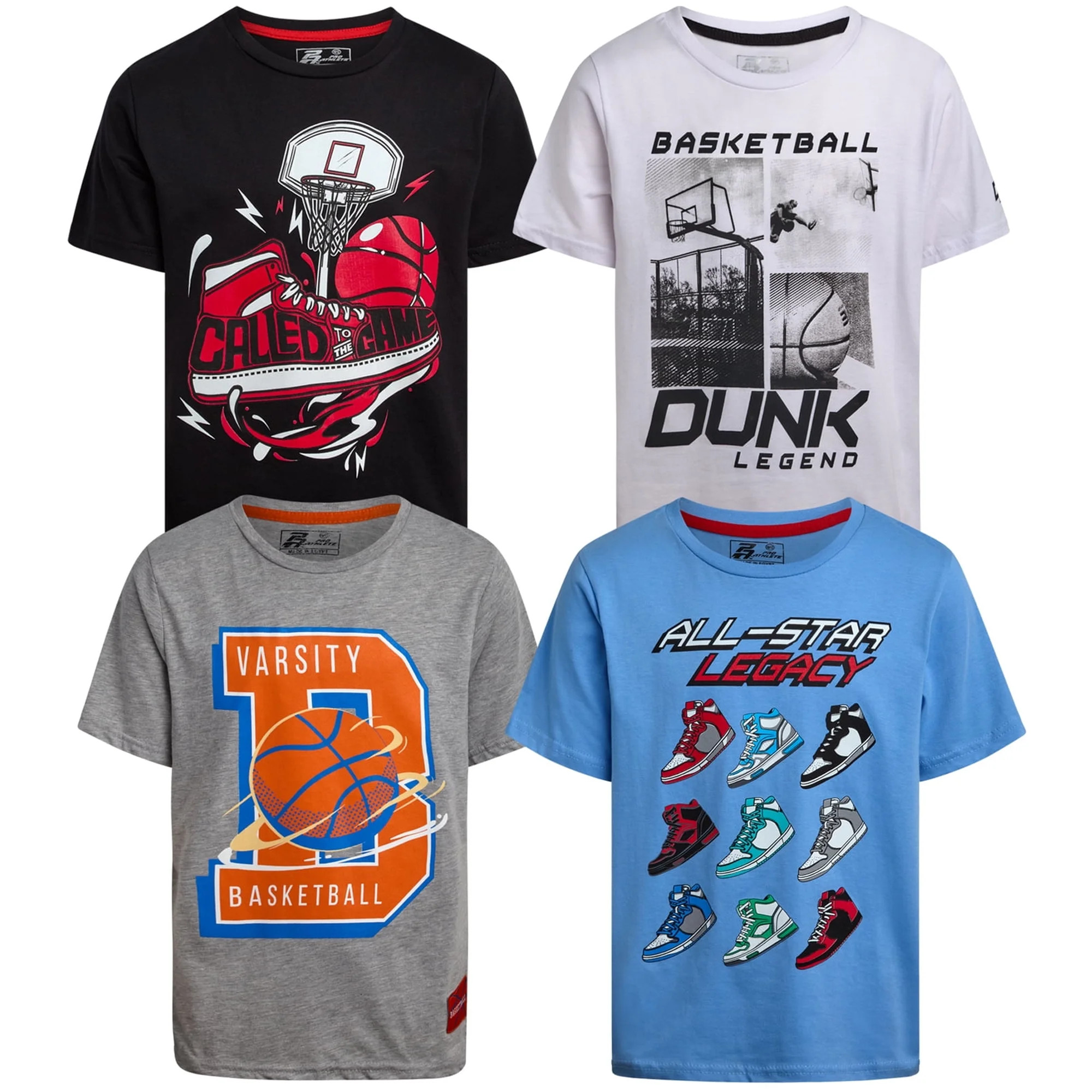 Pro Athlete Boys T Shirts - 4 Pack Performance Crewneck Short Sleeve Basketball Shirt (5-16) | Walmart (US)