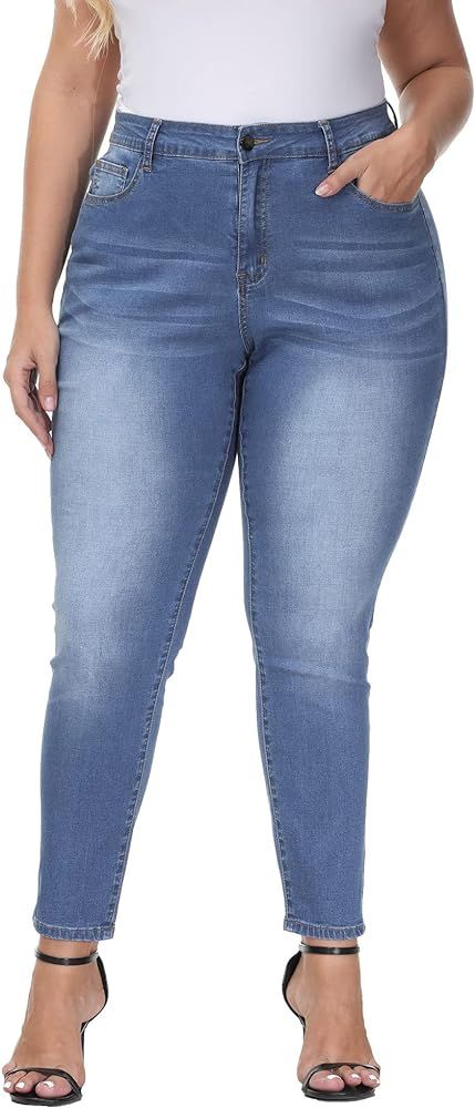 Gboomo Womens Plus Size Skinny Jeans Stretchy High Waisted Ankle Jean | Amazon (US)
