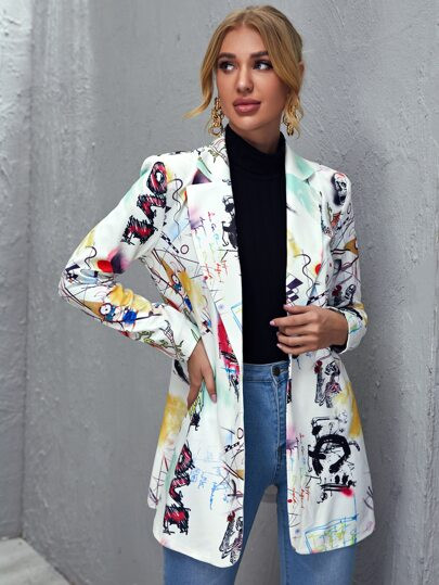 SHEIN Notched Collar Single Button Pop Art Print Blazer | SHEIN