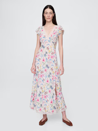 Crepe Lace-Trim V-Neck Maxi Dress | Gap (US)