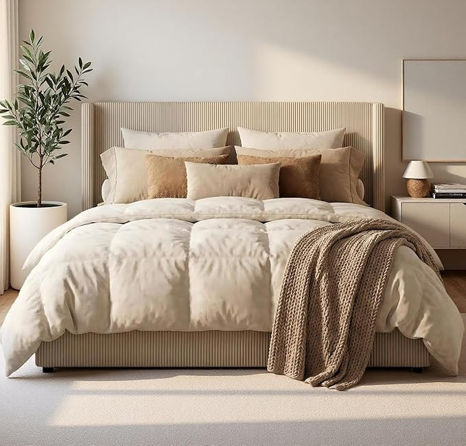 IDEALHOUSE King Size Bed Frame with Storage Drawers, Corduroy Upholstered Platform Bedframe with ... | Amazon (US)
