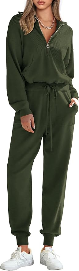 PRETTYGARDEN Women's 2 Piece Sweater Set Pullover Zip Up Sweatshirt Jogger Sweatpants Tracksuit C... | Amazon (US)