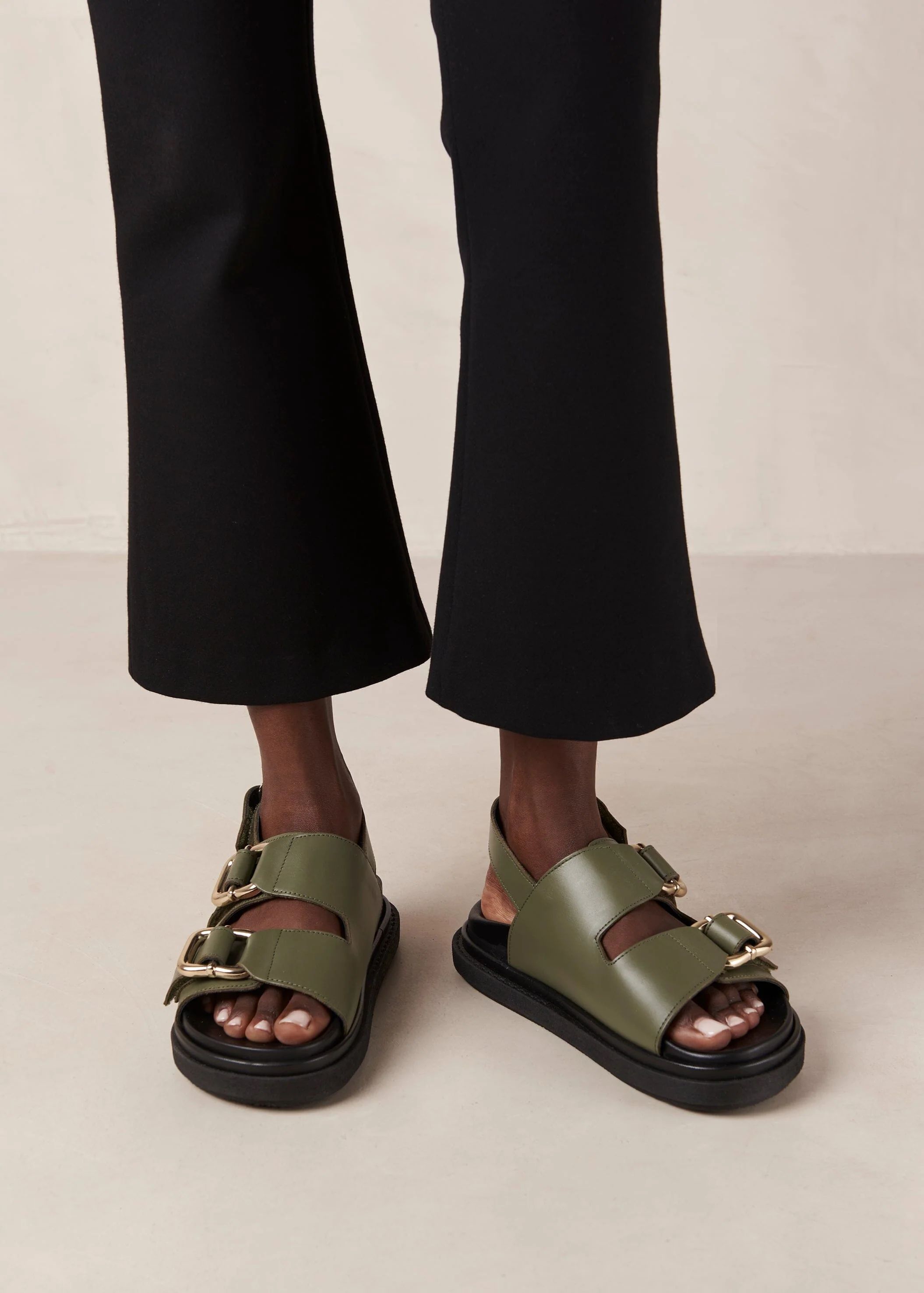 Harper - Green Leather Sandals | ALOHAS | Alohas FR
