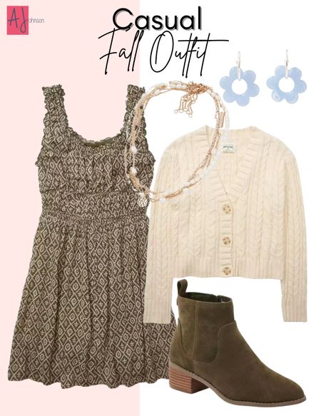 Casual outfit, fall fashion, fall look, fall dress, fall trends, date outfit, booties, cardigan, cozy fall outfit, fall date outfit

#LTKunder100 #LTKSeasonal #LTKstyletip
