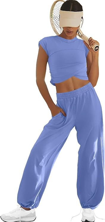 LAMISSCHE Womens Loungewear Set 2 Piece Outfits Sets Cropped Tops and Wide Leg Pants with Pockets... | Amazon (US)