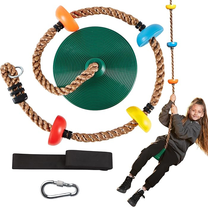TURFEE Tree Swing for Kids - Single Disc Seat and Climbing Rope Set w/Carabiner & 4 Ft Strap - Tr... | Amazon (US)