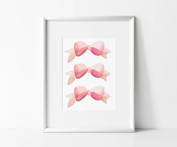 Watercolor bow print, Pink bow print, baby girl nursery decor, baby girl nursery wall art, bow wa... | Etsy (US)