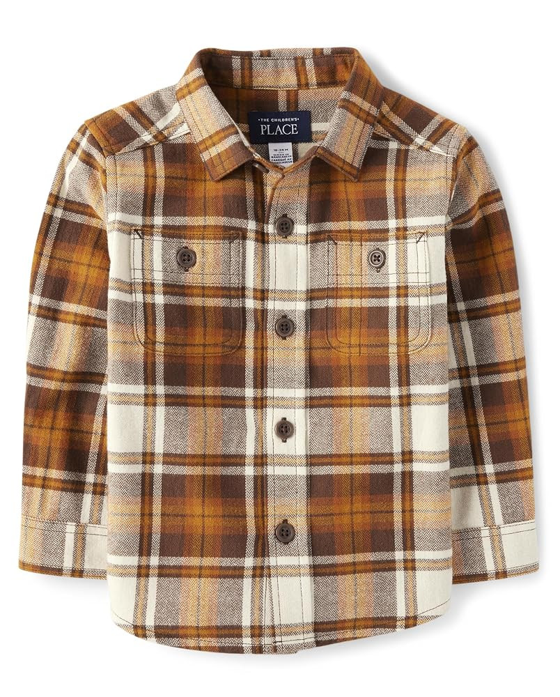 The Children's Place Baby Boys' and Toddler Long Sleeve Plaid Flannel Button Up Shirt | Amazon (US)