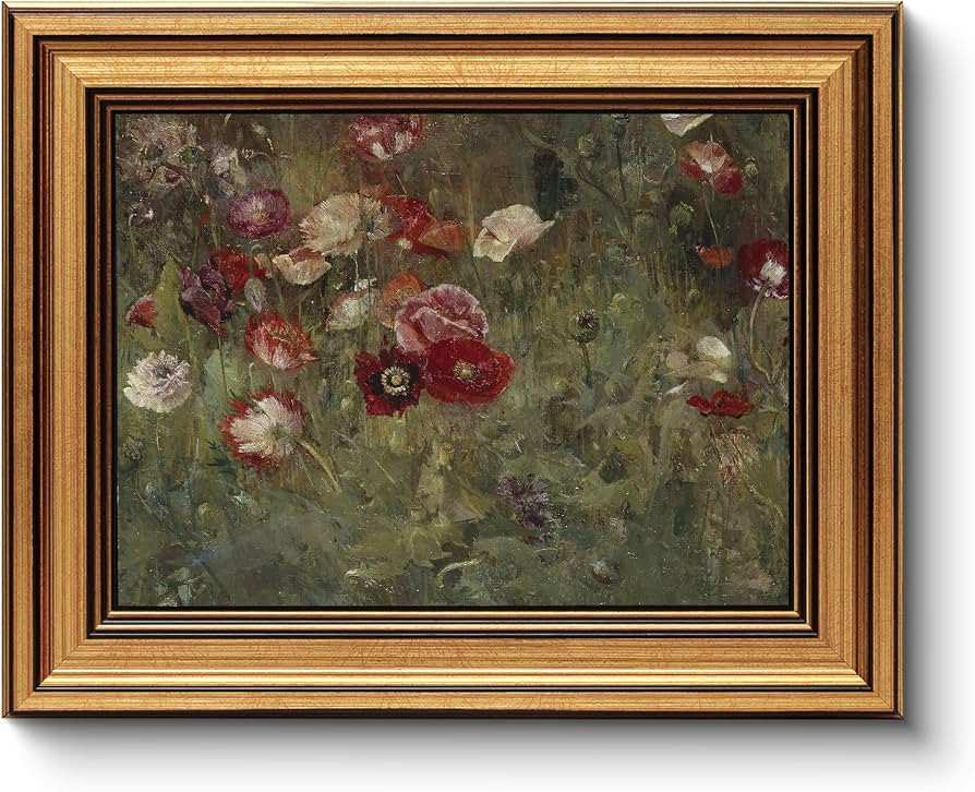HUARCEY Gold Framed Canvas Wall Art Poppies Floral Prints, 8x10 Inch | Amazon (US)