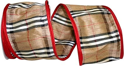 Reliant Ribbon Burbank Plaid Border Wired Edge Ribbon, 4 Inch X 10 Yards, Brown | Amazon (US)