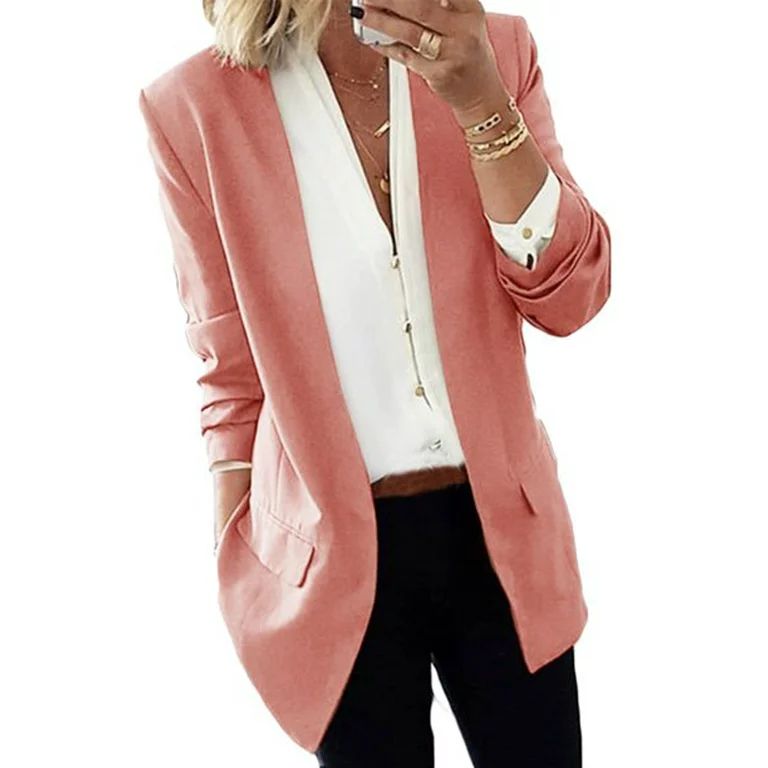 Women's Long Sleeves Slimming Business Blazer Open Front Formal Work Coats Pink(Type A) L | Walmart (US)