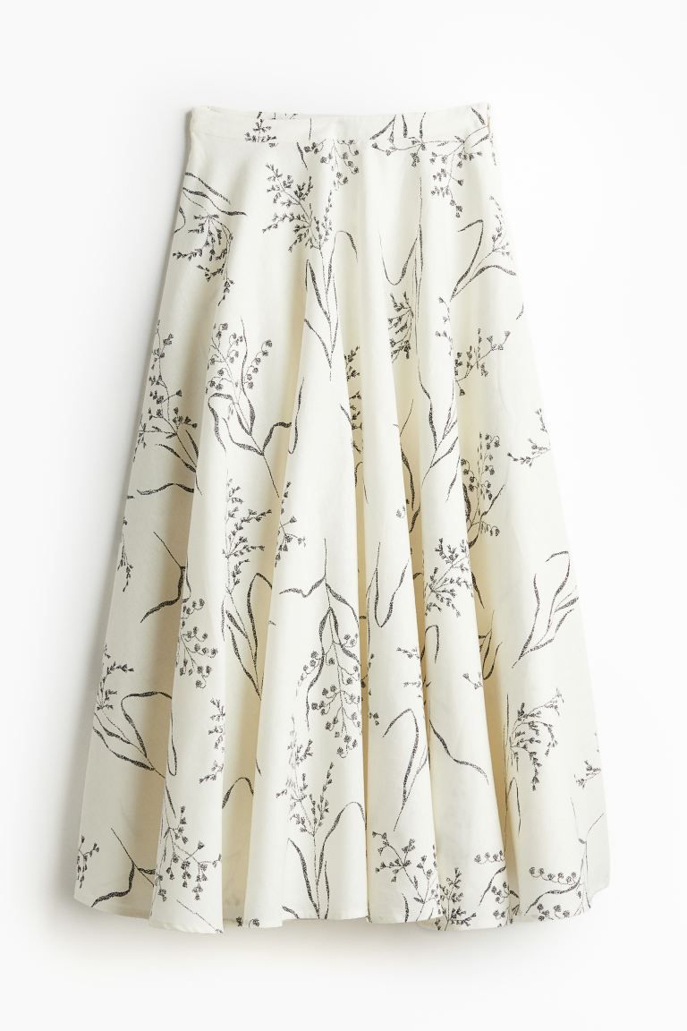 Linen-blend Circle Skirt - White/patterned - Ladies | H&M US | H&M (US + CA)