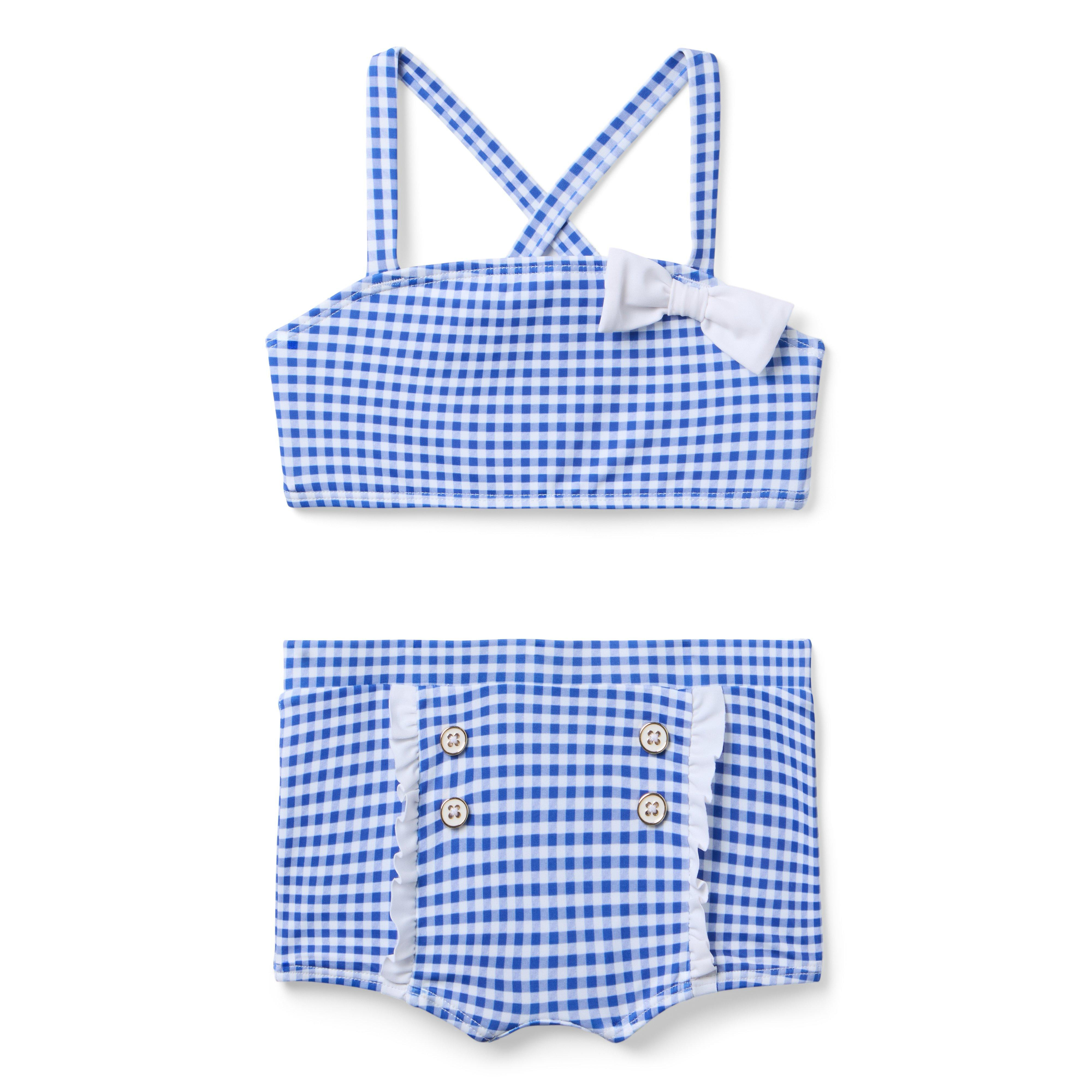 Janie and Jack | Recycled Gingham Bow 2-Piece Swimsuit - Blue / 12-18m | Janie and Jack