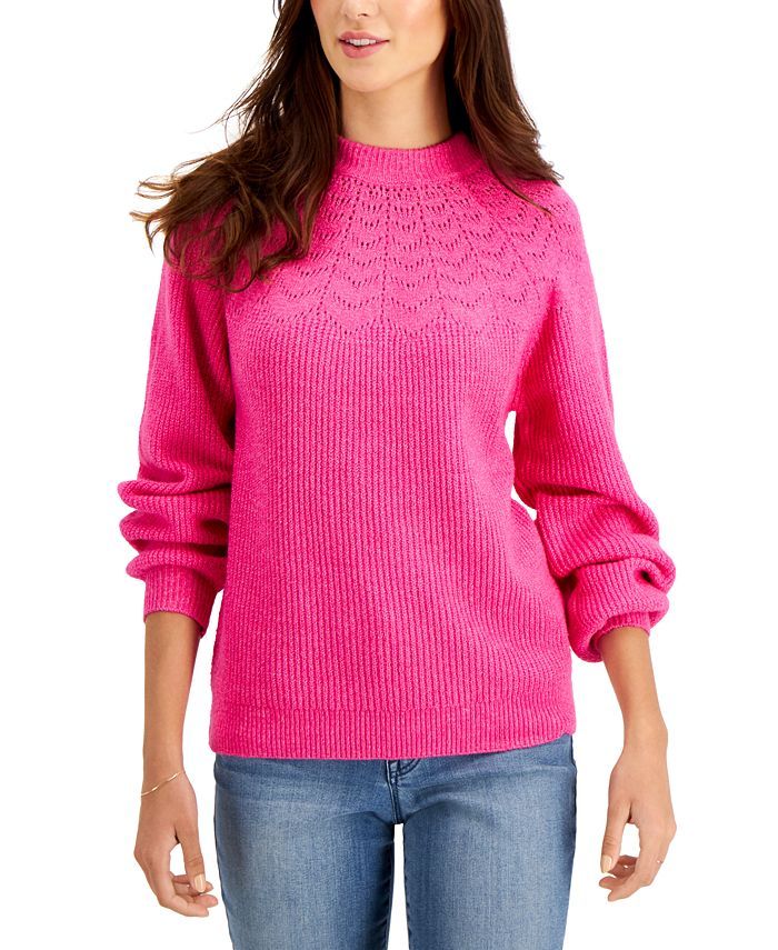 Style & Co Petite Pointelle Puff-Sleeve Sweater, Created for Macy's & Reviews - Sweaters - Petite... | Macys (US)