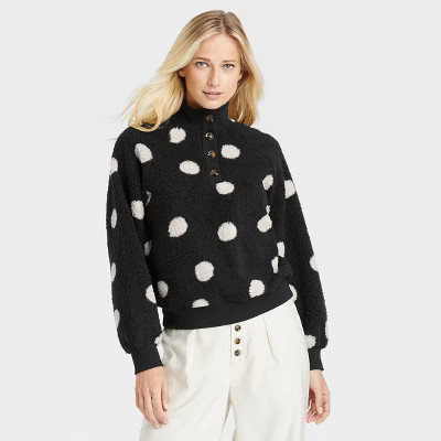 Women's Henley Neck Pullover Sweater - Who What Wear™ Black Polka Dots M | Target
