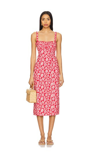 Lucinda Printed Midi Dress in Tomato Daisy | Revolve Clothing (Global)