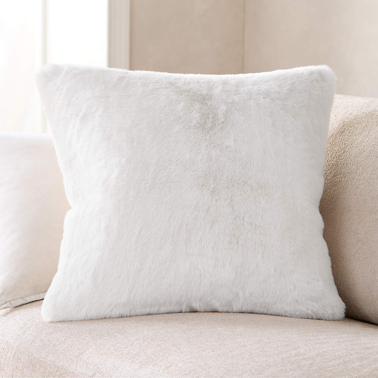 Ivory 23"x23" Faux Fur Throw Pillow with Down-Alternative Insert + Reviews | Crate & Barrel | Crate & Barrel