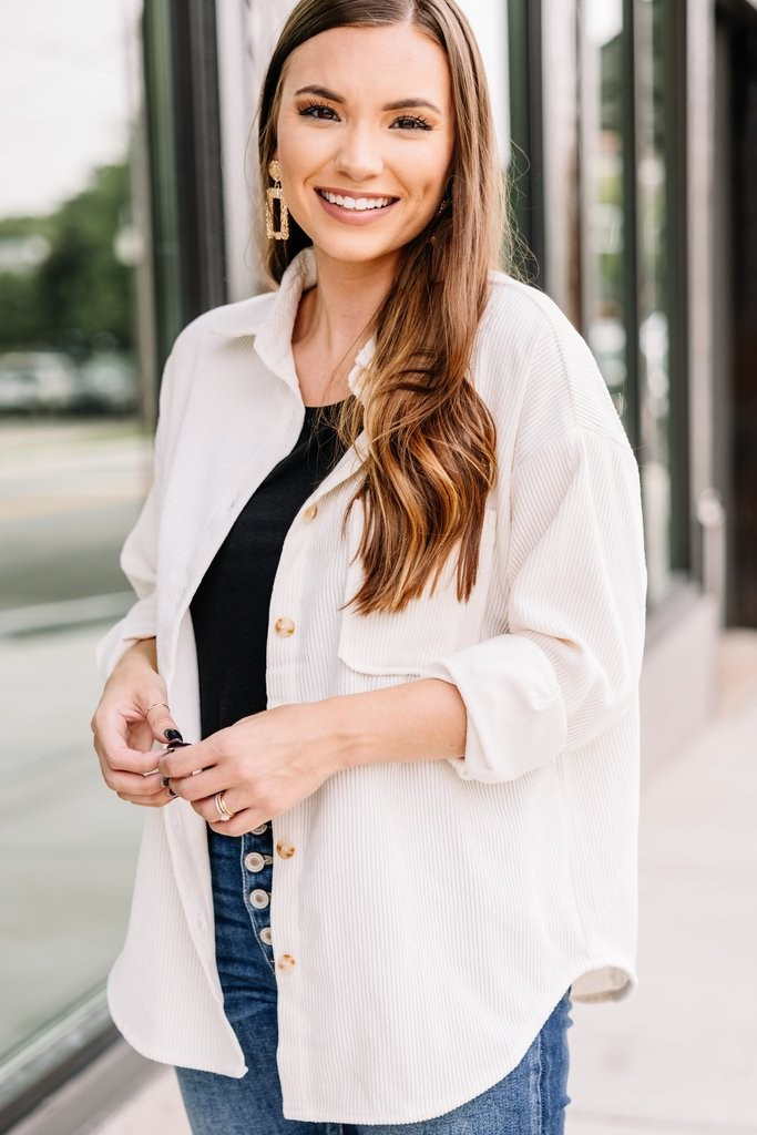 Feeling Your Best Ivory White Corduroy Shacket | The Mint Julep Boutique