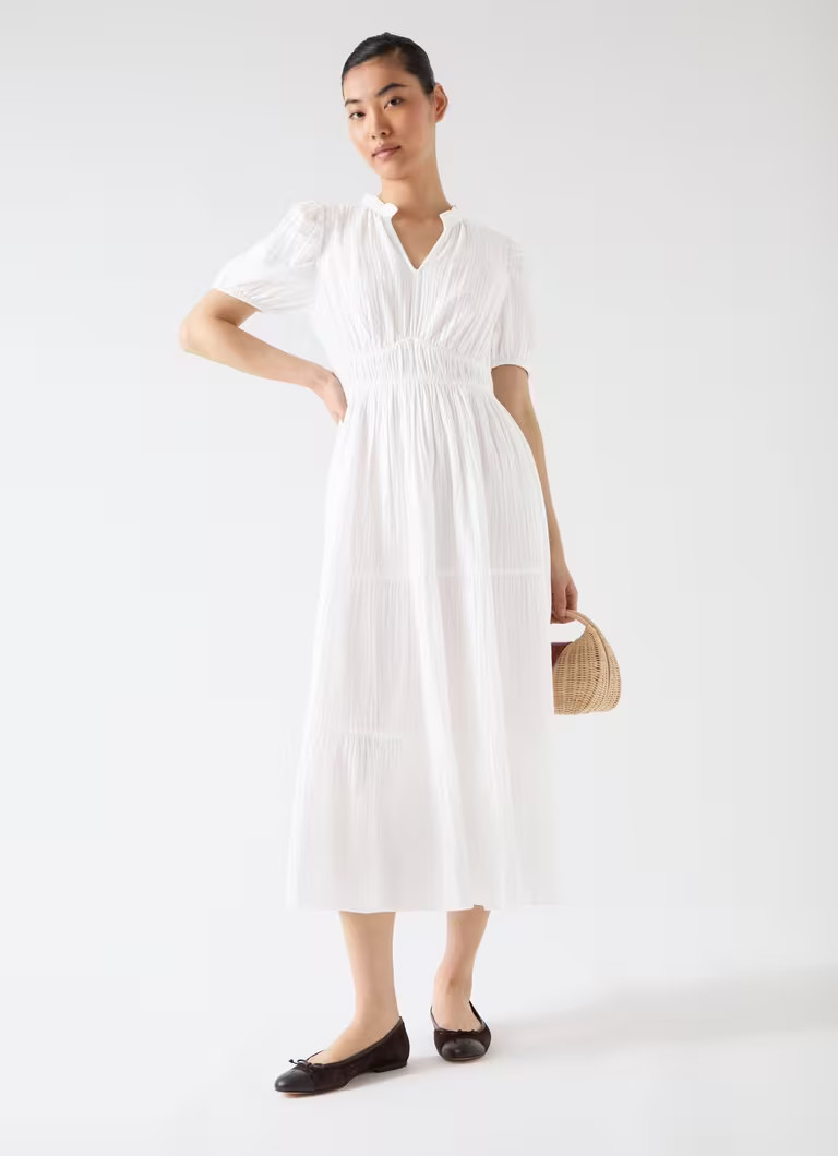 Felicity White Cotton Gather Detail Cotton Dress | L.K. Bennett (UK)