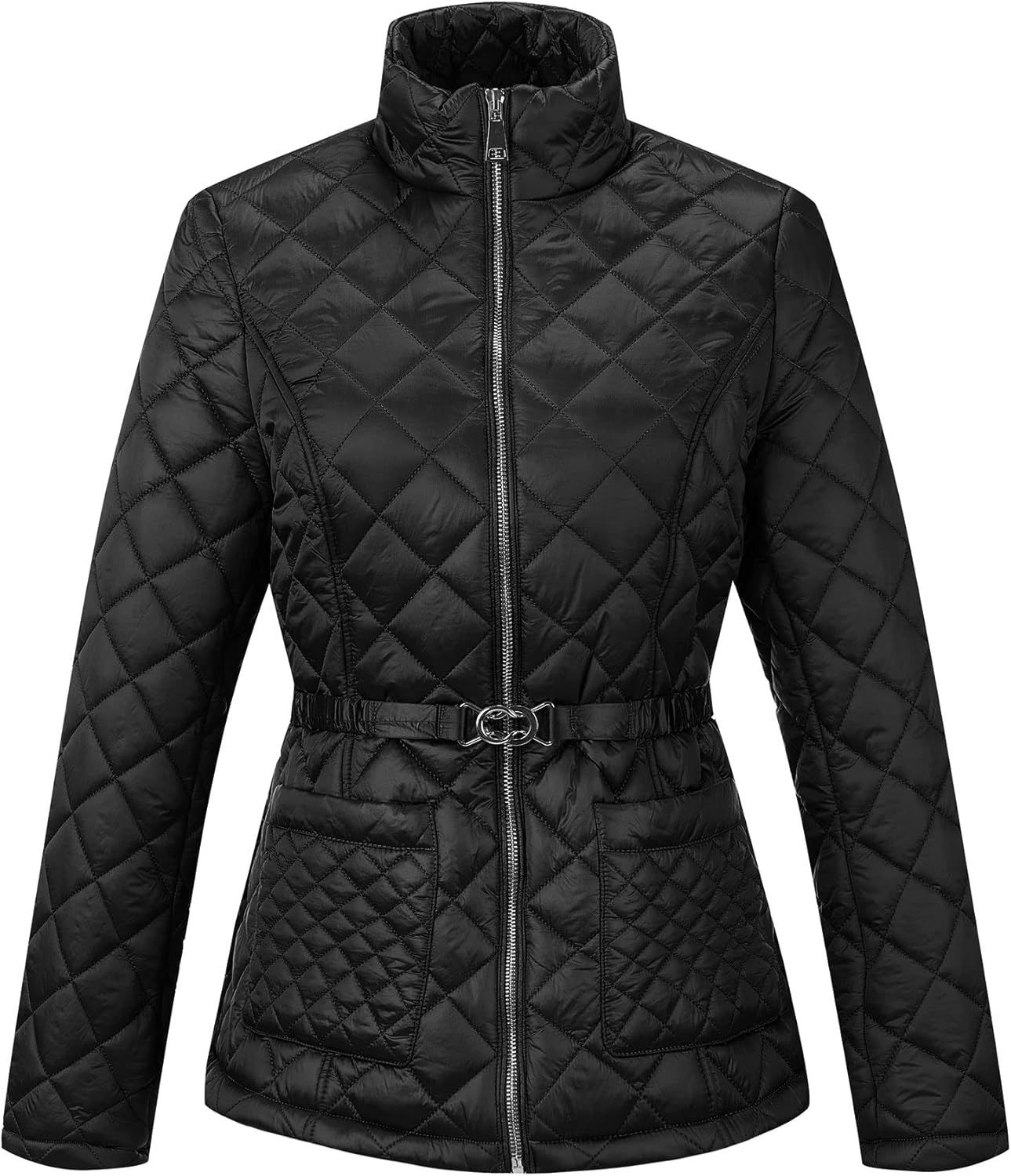 Bellivera Women Diamond Quilted Jacket Short Lightweight Puffer Belted Coat for Fall | Amazon (US)