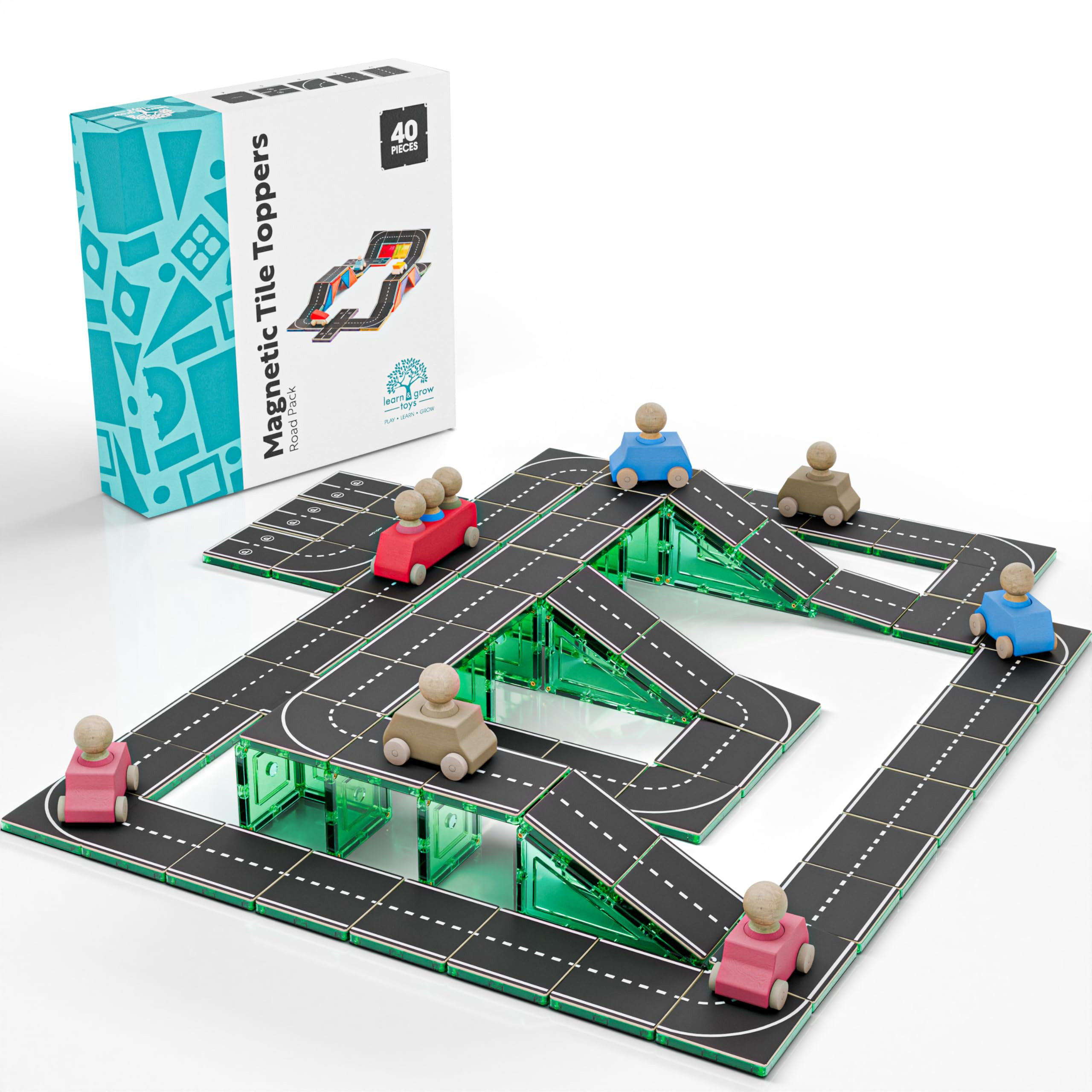 Learn & Grow Magnetic Tiles Road Toppers Set - 40PCs Road Expansion Pack (Tiles not Included), Ma... | Amazon (US)