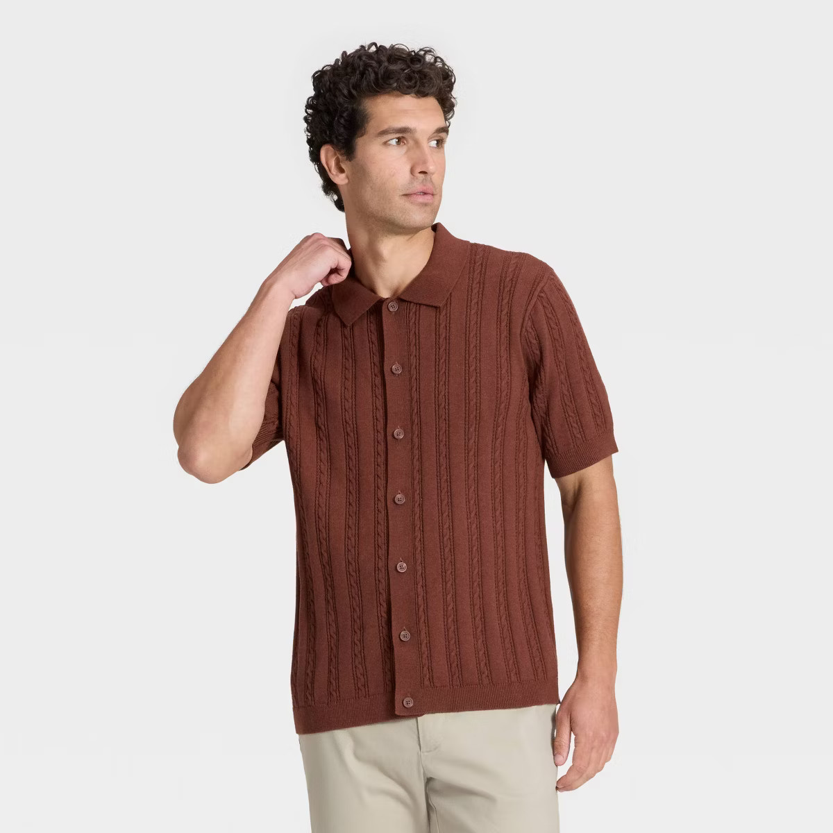 Men's Short Sleeve Cable Full Button Sweater - Goodfellow & Co™ | Target