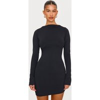 Black Matte Sculpt Boat Neck Long Sleeve Mini Dress | PrettyLittleThing US
