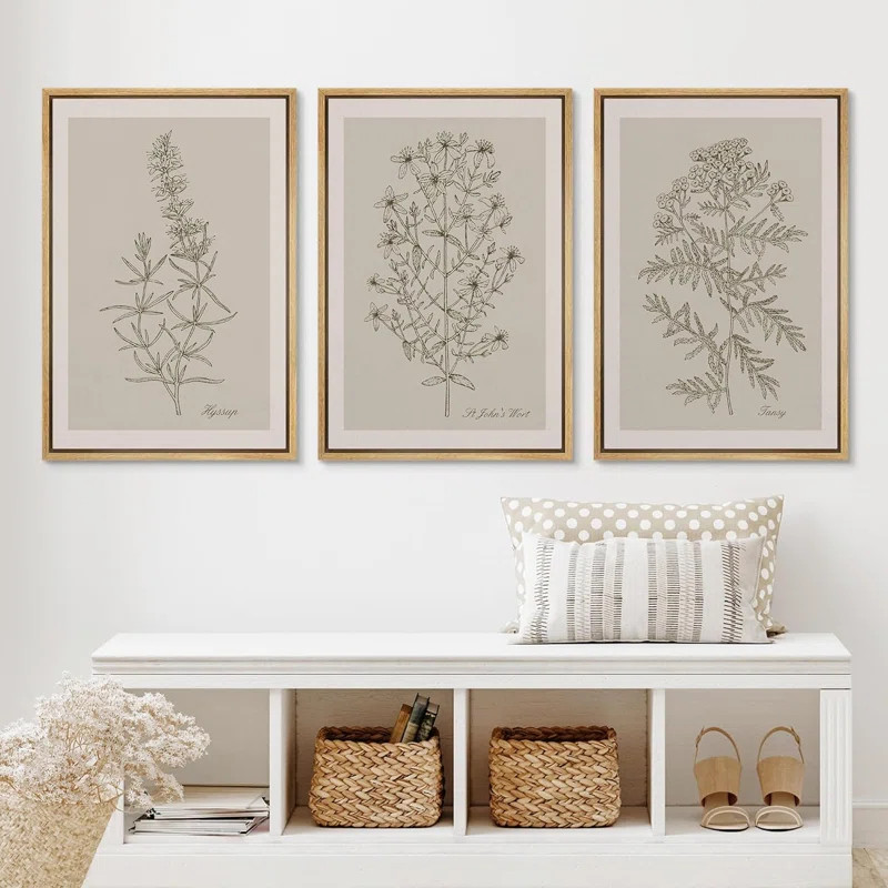 IDEA4WALL Duotone Vintage Flowers Neutral Floral Botanical Minimalist Framed Canvas 3 Pieces Prin... | Wayfair North America