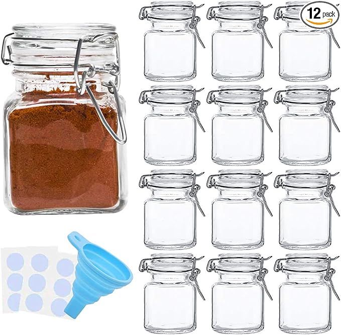 Spice Jars, SPANLA 12 Pack 4oz Small Glass Jars with Airtight Hinged Lid, With 12 Spice Labels & ... | Amazon (US)