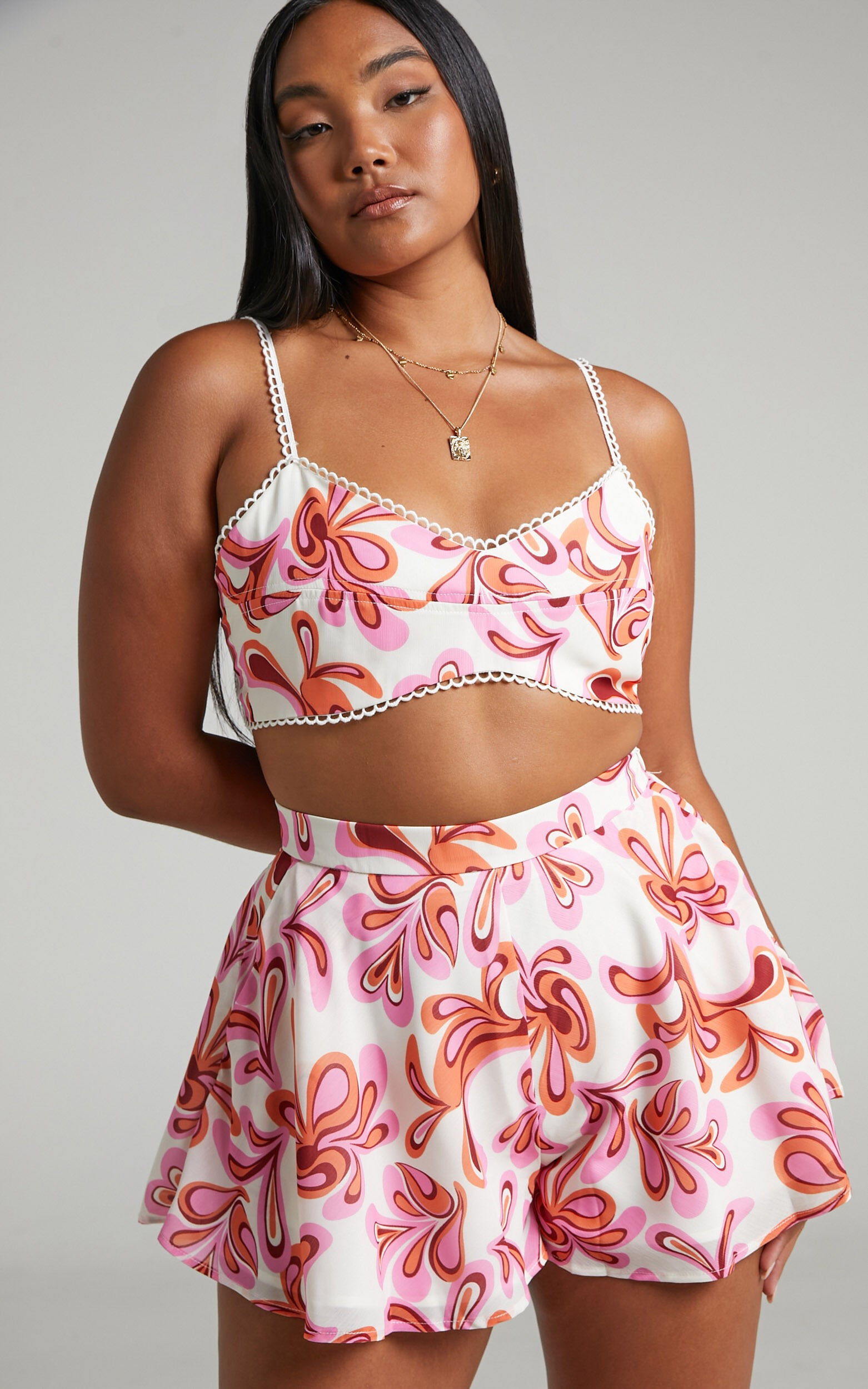 Auroray Crop Top and Shorts Two Piece Set in Pink Swirl | Showpo | Showpo - deactived