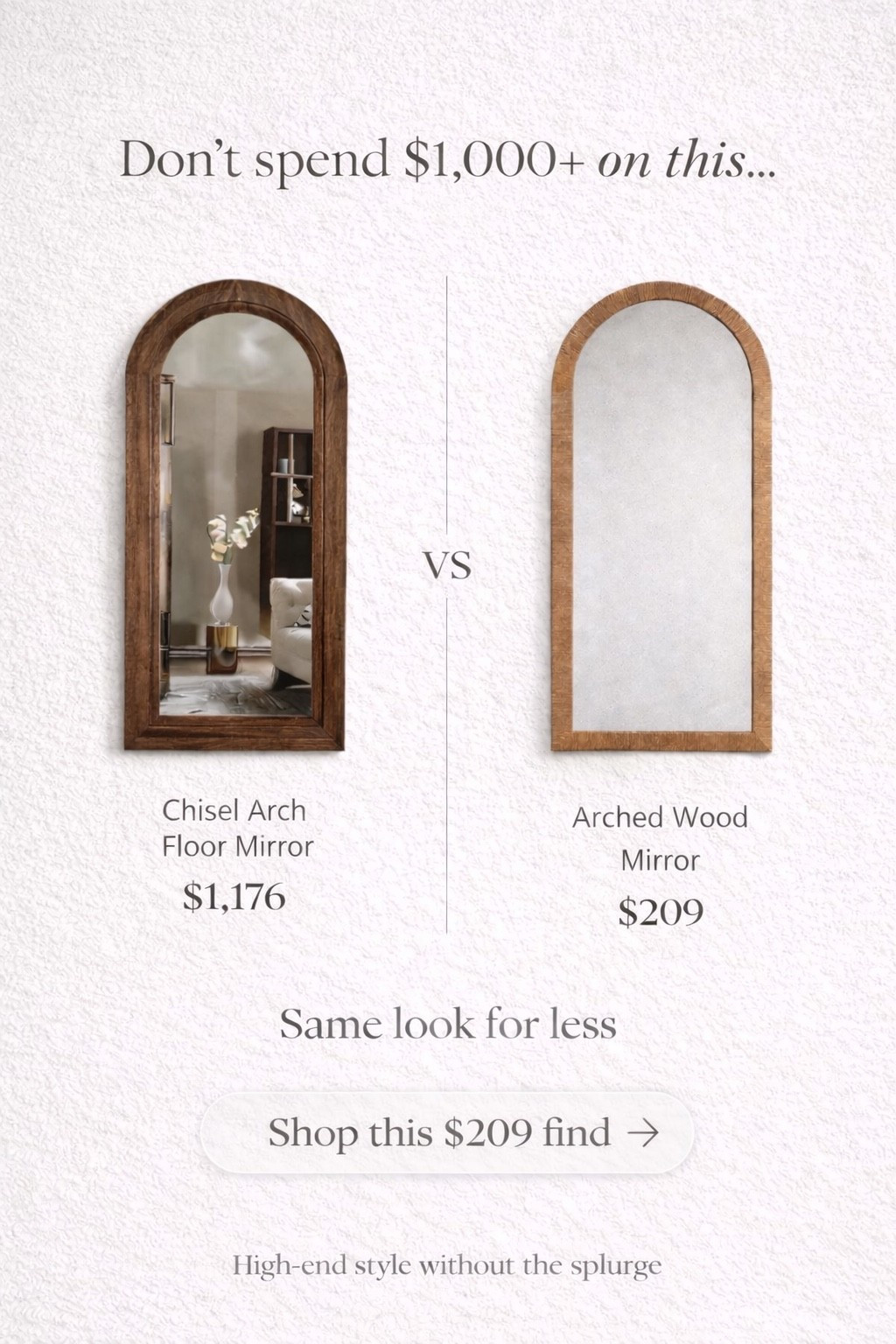 Don’t spend $1,176 on a mirror when you can get the same look for under $250. This arched wood mirror has that exact high-end feel with a warm tone and timeless shape. Such an easy way to elevate a space without the designer price tag.

#LTKHome #LTKSaleAlert