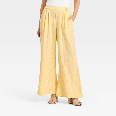 Women's Relaxed Linen Trousers - A New Day™ Yellow M | Target