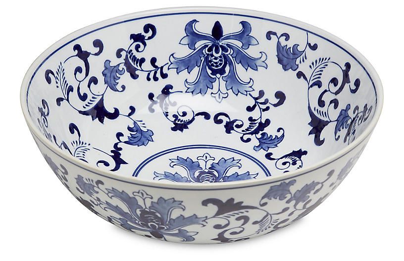 14" Floral Decorative Bowl, Blue/White | One Kings Lane