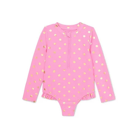 Wonder Nation Toddler Girl Zip Rash Guard One-Piece Swimsuit, Sizes 12M-5T | Walmart (US)