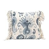 Creative Co-Op Stonewashed Woven Cotton Blend Ikat Pattern & Tassels, Blue & Cream Color Pillow, ... | Amazon (US)