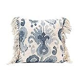 Creative Co-Op Stonewashed Woven Cotton Blend Ikat Pattern & Tassels, Blue & Cream Color Pillow, ... | Amazon (US)