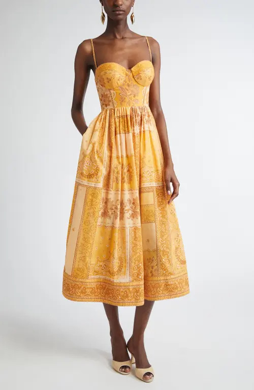 Zimmermann Lucky Bandana Print Cotton Midi Dress in Mustard Bandana at Nordstrom, Size 0 | Nordstrom