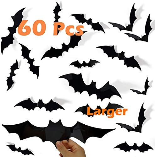 Halloween Decorations Bats Décor , 60 Pcs 3D PVC Paper Bats for Wall Decor Scary DIY Flying Bats... | Amazon (US)