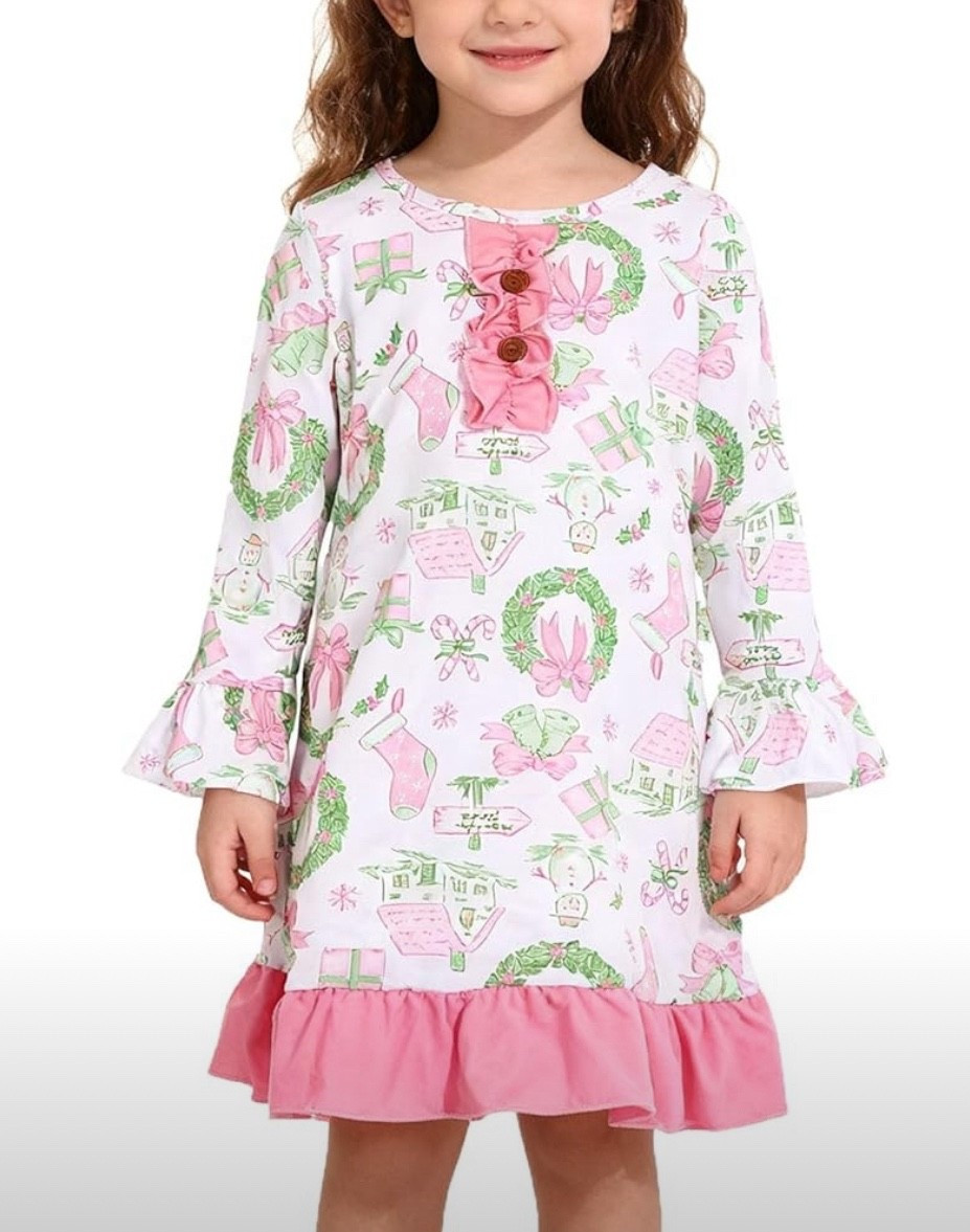 🎄💗 Pink & Green Christmas Nightgown for Toddlers 💗🎄

The sweetest little holiday nightgown for your mini! This Amazon find is under $13 and SO soft — the pink ruffle trim and the girly Christmas print (wreaths, stockings, presents, candy canes!) make it perfect for December nights, Christmas movies, and all the festive photos 📸✨ The flounce sleeves and ruffle hem give it that precious boutique look without the boutique price. Caroline-approved coziness 🎀💕

Perfect for Christmas morning, holiday parties at school, gingerbread decorating, or matching sibling pics 🎄💗

Pink Christmas pajamas • toddler nightgown • girls Christmas PJs • holiday sleepwear • festive kids pajamas • pink & green Christmas • budget-friendly kids fashion • stocking stuffers • cozy holiday outfits • Amazon kids Christmas finds 👧🏼🎀🎄

#LTKHoliday #LTKGiftGuide #LTKKids

#LTKHoliday #LTKCyberWeek #LTKKids