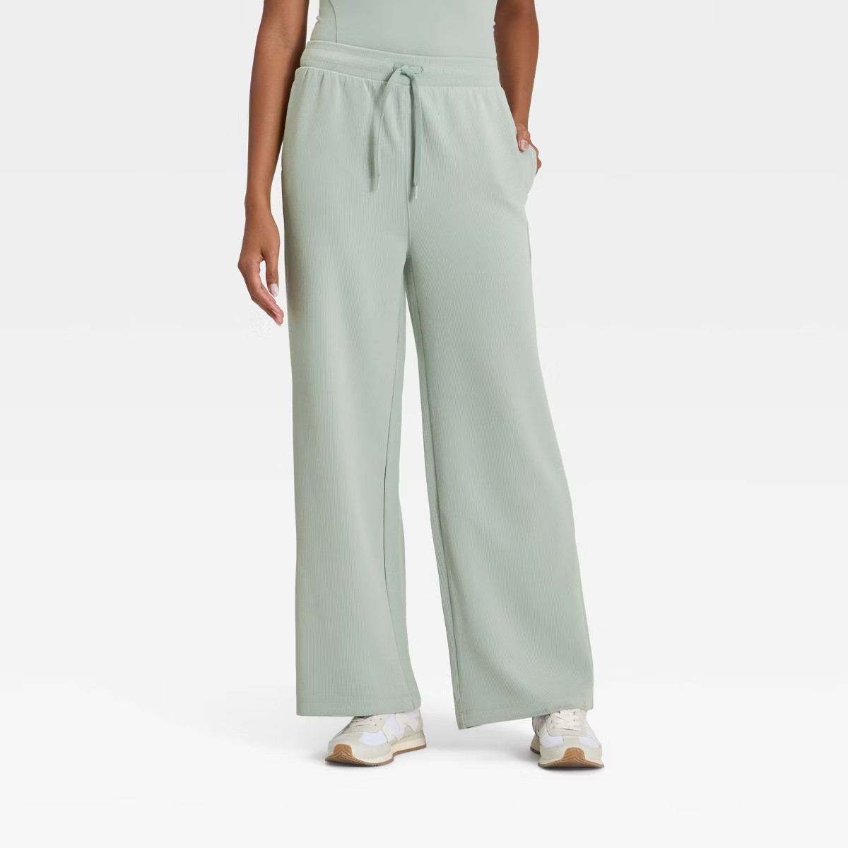 Women's Airy Sleek Ribbed Wide Leg Sweatpants - All In Motion™ Sage Green XS | Target
