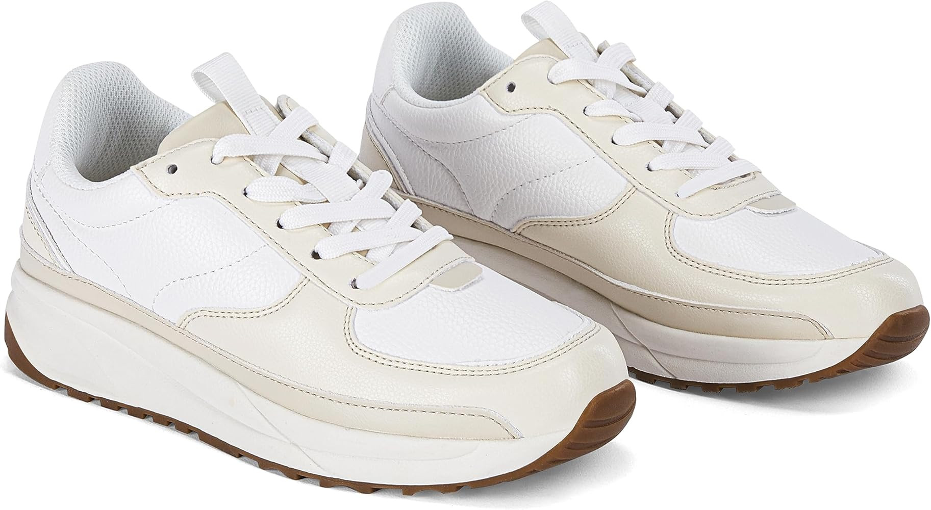 Womens Lace Up Platform Sneakers Retro Colorblock Faux Leather Suede Splicing Comfortable Non Slip A | Amazon (US)