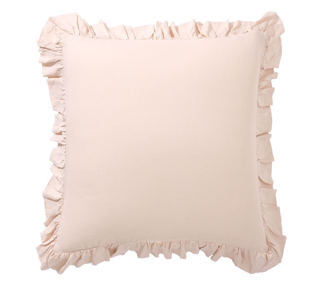 Soft Rose Belgian Flax Linen Fringe Ruffle Euro Shams, Set of 2 | Pottery Barn (US)