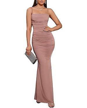 Women's Sleeveless Bodycon Corset Maxi Dress Spaghetti Strap Ruched Elegant Evening Party Long Dr... | Amazon (US)