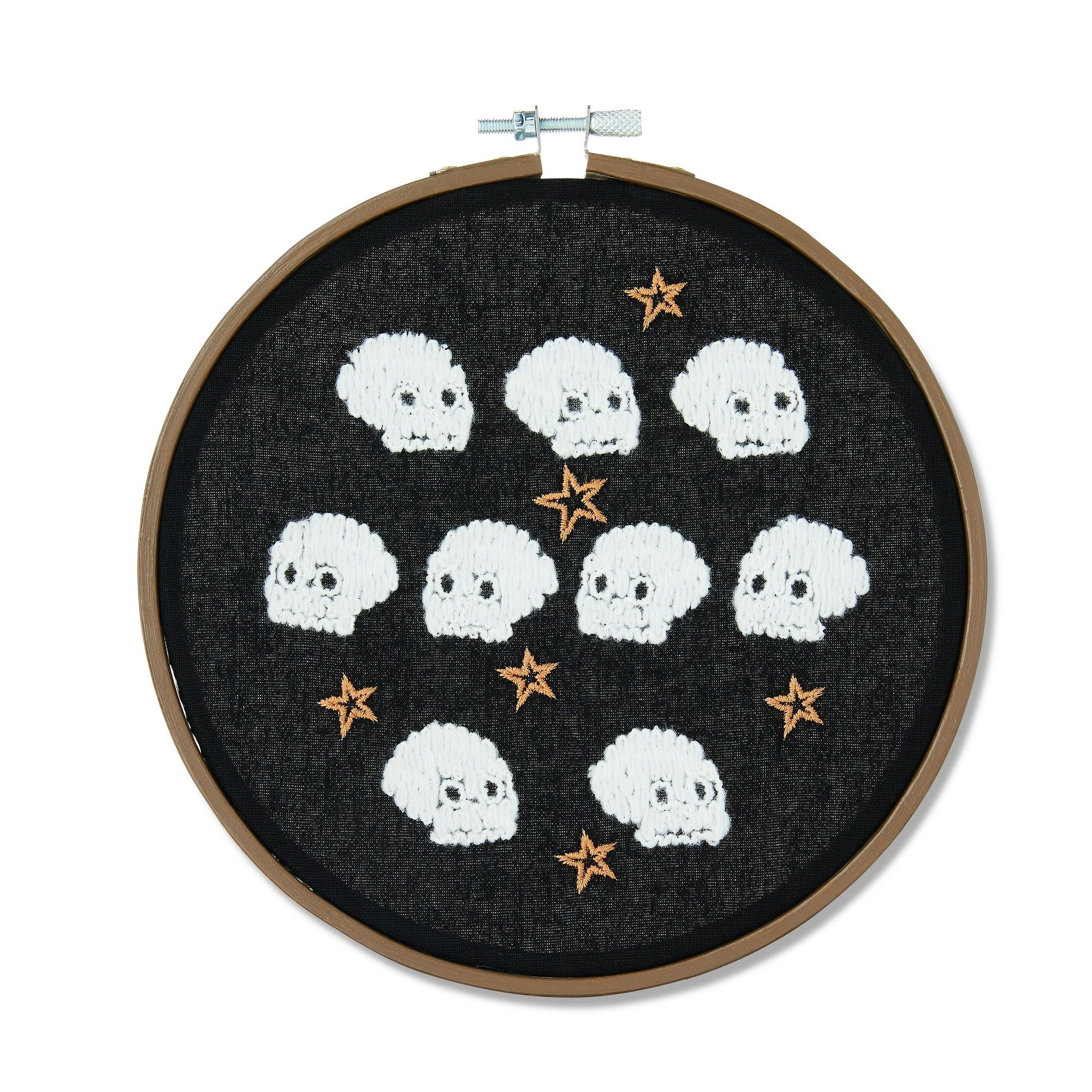 Halloween Round Embroidery Skull Wall Decor, 7.75 in, by Way To Celebrate | Walmart (US)