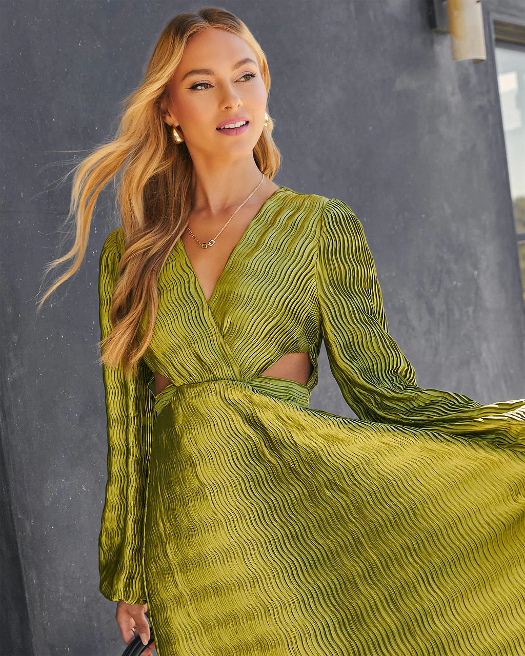 Lorraine Satin Cutout Plisse Midi Dress | VICI