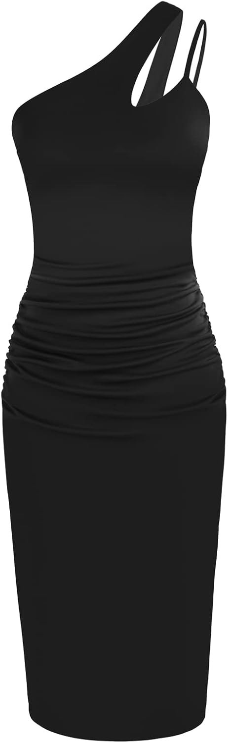 GRACE KARIN Women's One Shoulder Cutout Ruched Bodycon Dress Sleeveless Cocktail Party Wedding Dr... | Amazon (US)