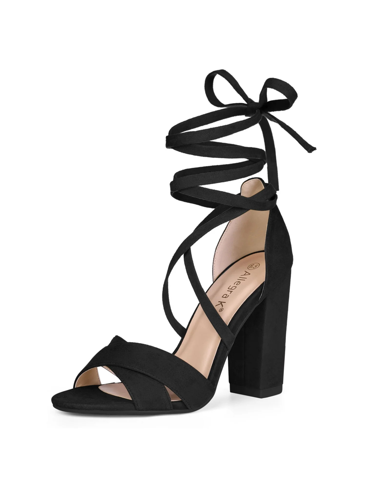 Allegra K Women's Sandals Solid Crisscross Block Heels High Heel Lace up Sandals - Walmart.com | Walmart (US)