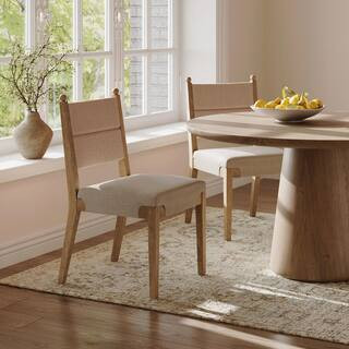 Nathan James Cove Flax/Light Brown Upholstered Seat with Solid Wood and Woven Seagrass Back Dinin... | The Home Depot