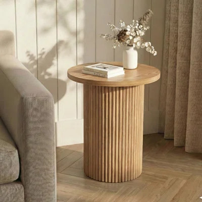 22'' Tall Solid Wood Round End Table Drum Side Table with Fluted Pedestal Base | Wayfair North America